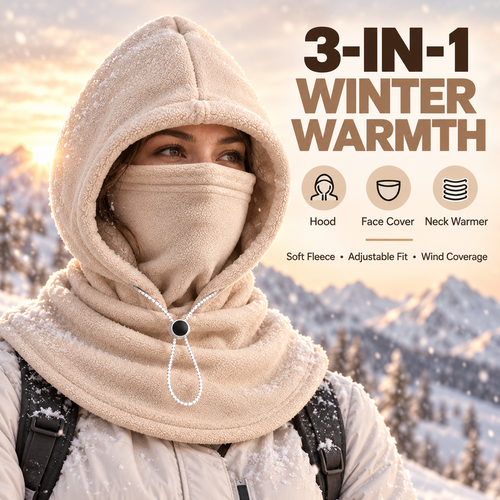 🎉3-in-1 Winter Fleece Balaclava Hood 🧣❄️ Warm Face, Ear & Neck Cover