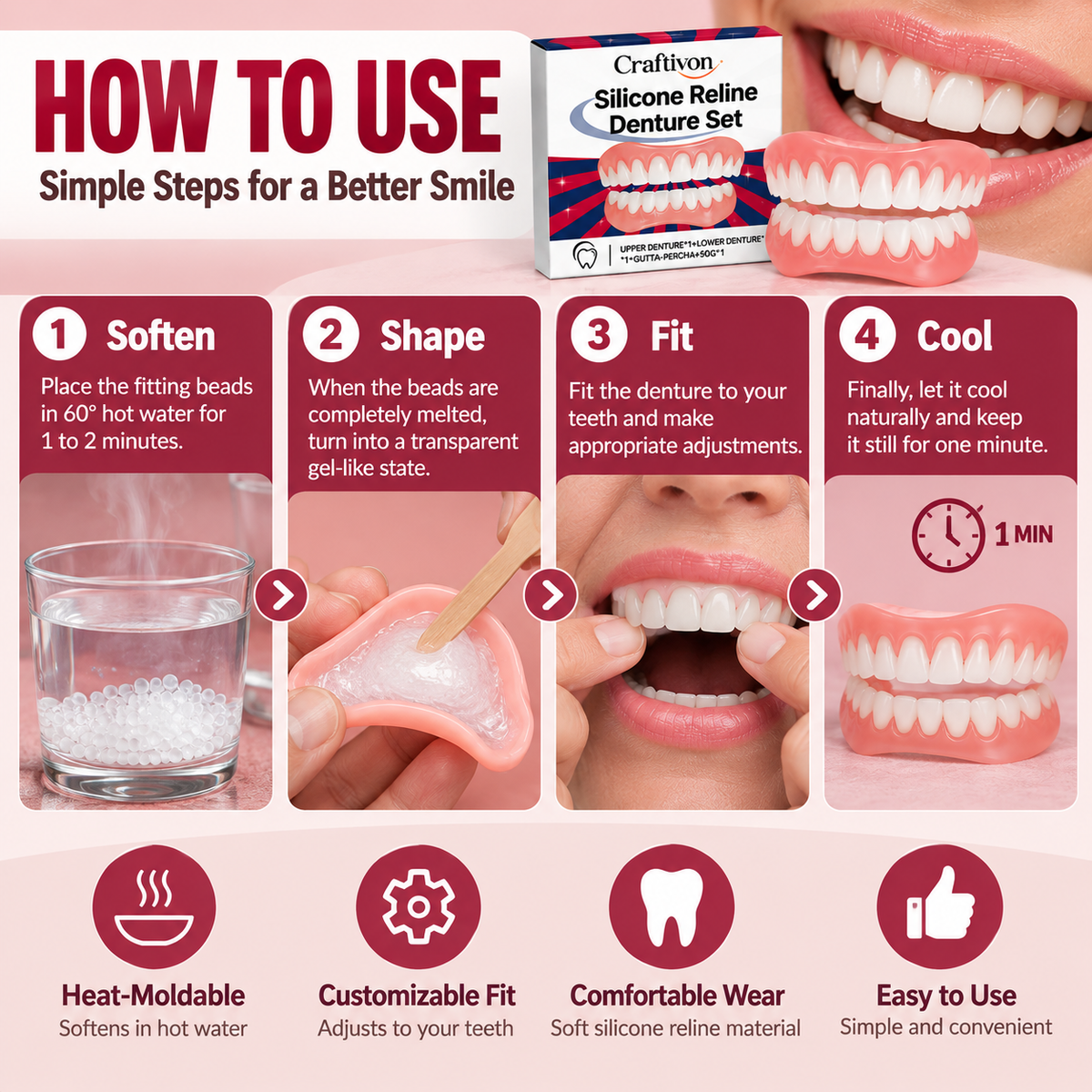 ❤️Temporary Snap-On Veneers – Removable Smile Covers