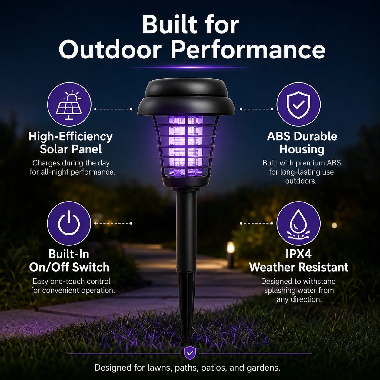 🦟 Solar Mosquito Zapper Light – Outdoor Garden Stake, UV Killer + Pathway Lamp, Dual Mode, Weather Resistant