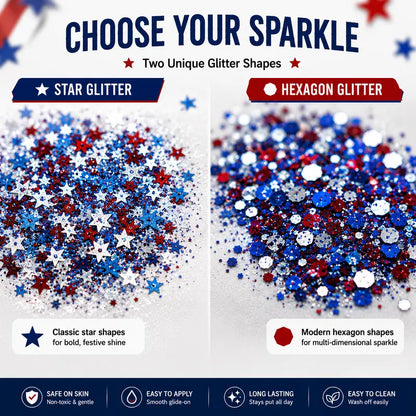 4th of July Glitter Stick | Red, White & Blue Body & Hair Sparkle for Independence Day Party