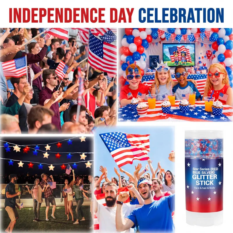 4th of July Glitter Stick | Red, White & Blue Body & Hair Sparkle for Independence Day Party