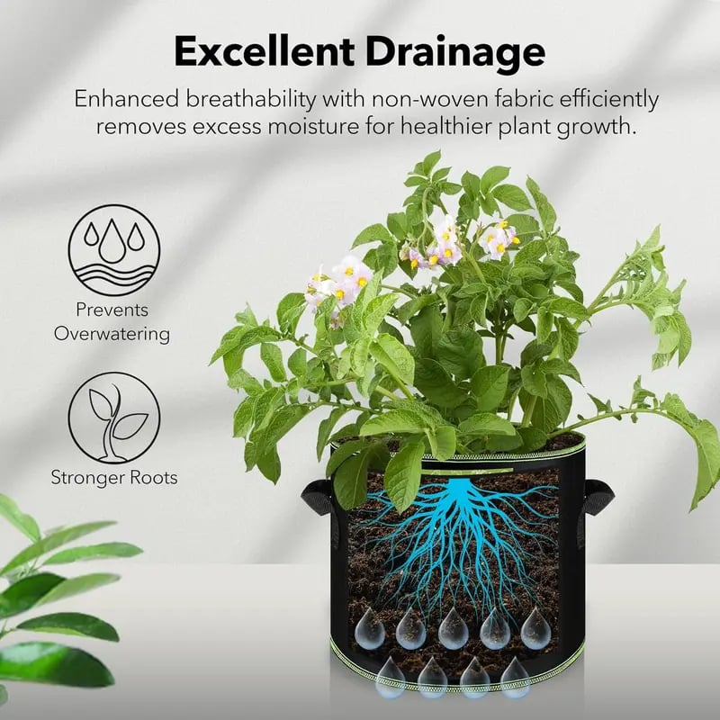 10 Gallon Grow Bags – Heavy Duty Aeration Fabric Pots with Handles for Vegetables, Flowers & Fruits 🪴
