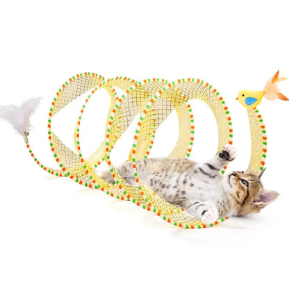 🐱 Cat’s New Favorite Hideout! Spiral Tunnel Toy with Catnip Bird & Bell for Endless Play