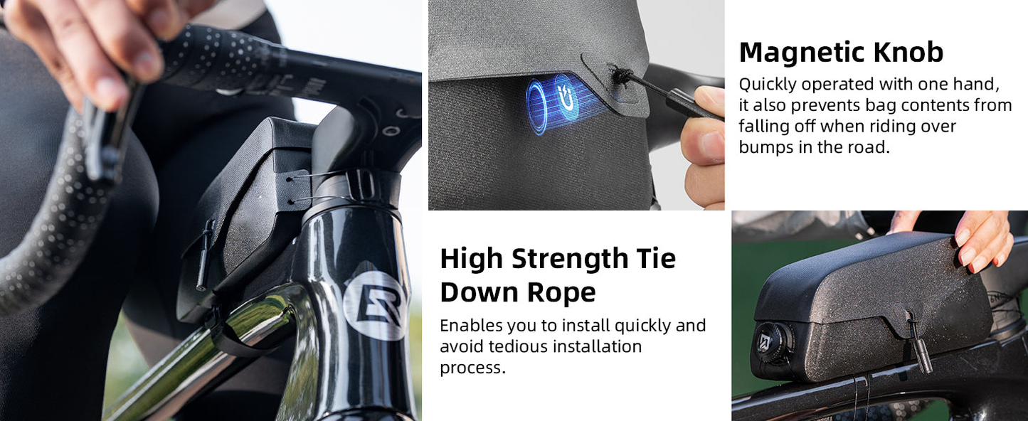 Magnetic Waterproof Bike Top Tube Bag, 1.2L Capacity With Dual Mount Options For Road & Mountain Bikes