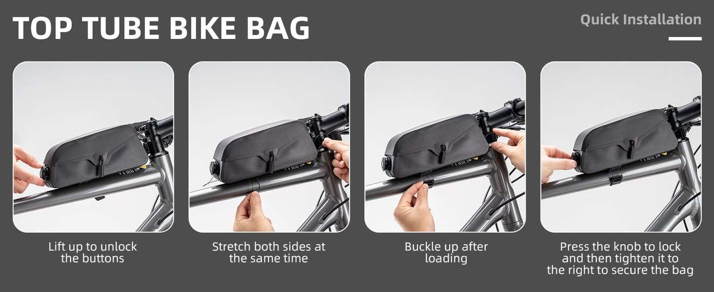 Magnetic Waterproof Bike Top Tube Bag, 1.2L Capacity With Dual Mount Options For Road & Mountain Bikes