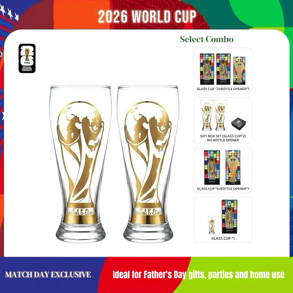 🎁 Father’s Day Gift Trophy Gold Print Beer Glass Set | Sports Fan Collectible Cup