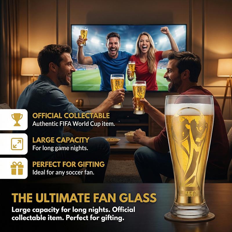 🎁 Father’s Day Gift Trophy Gold Print Beer Glass Set | Sports Fan Collectible Cup