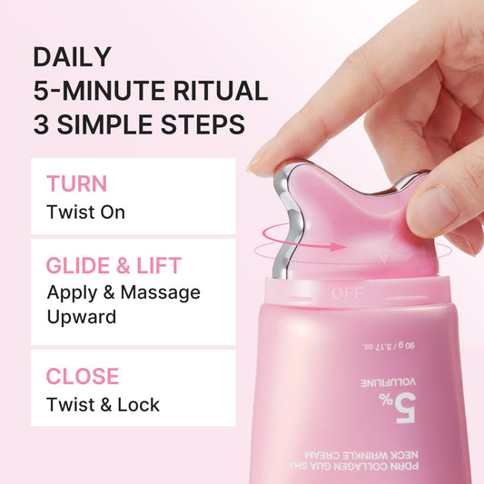 🧴Collagen Gua Sha Neck Cream – Built-In Gua Sha Massager with 5% Volufiline