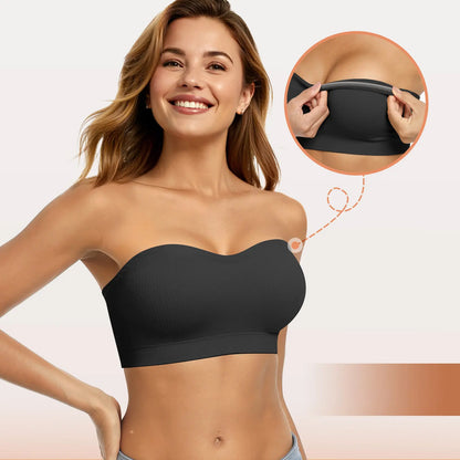 👙Women Non-Slip Bandeau Bra – Seamless Wireless Tube Top, Strapless with Convertible Straps