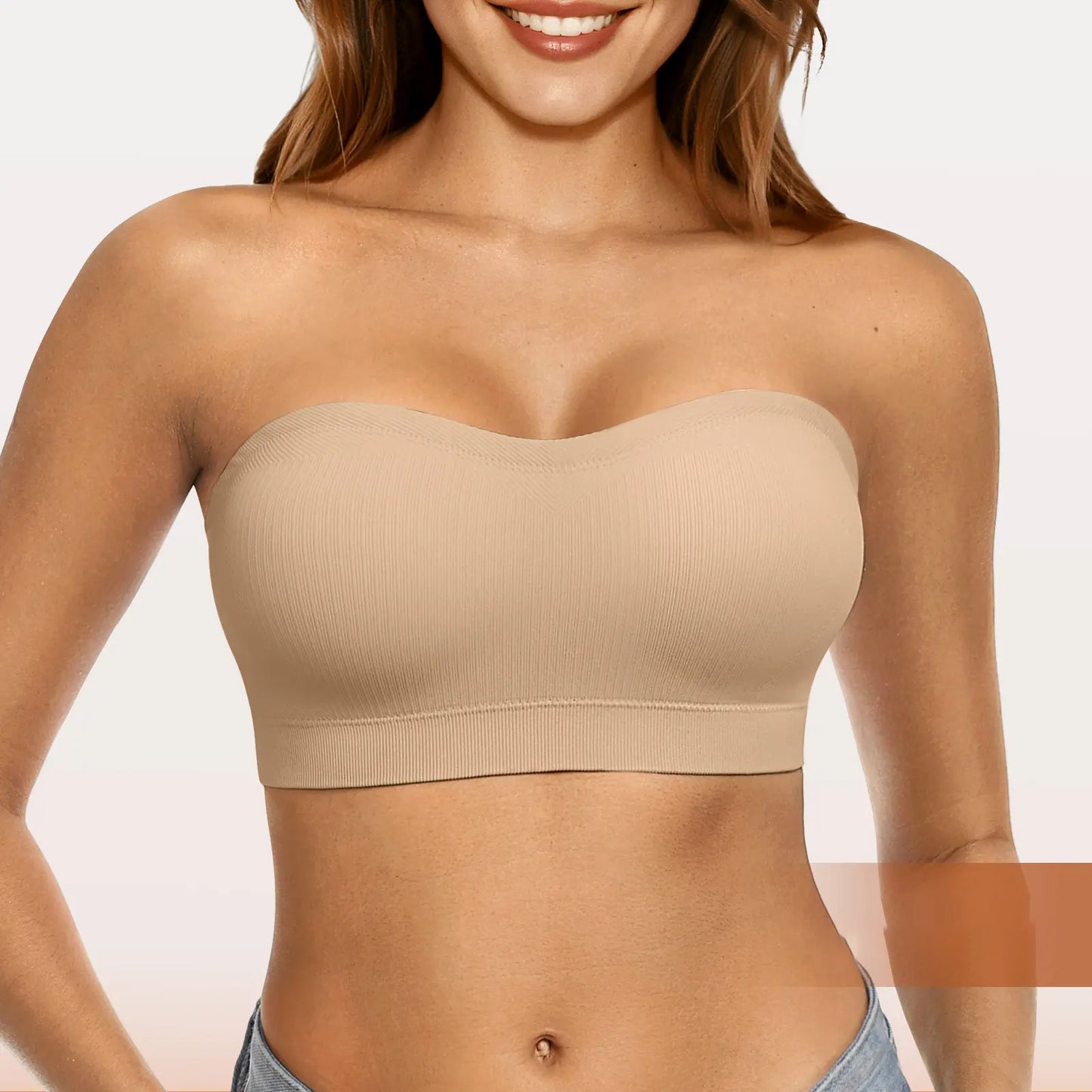 👙Women Non-Slip Bandeau Bra – Seamless Wireless Tube Top, Strapless with Convertible Straps