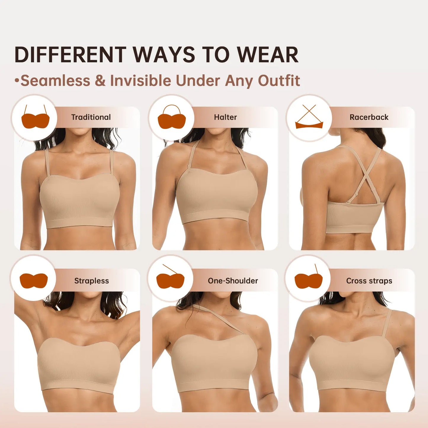 👙Women Non-Slip Bandeau Bra – Seamless Wireless Tube Top, Strapless with Convertible Straps