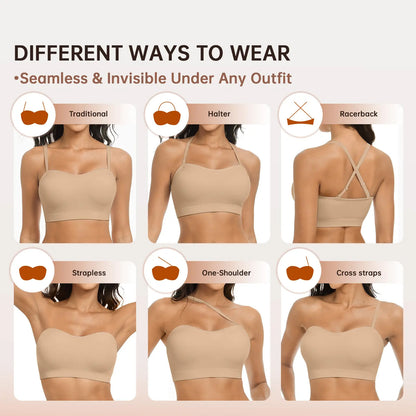 👙Women Non-Slip Bandeau Bra – Seamless Wireless Tube Top, Strapless with Convertible Straps