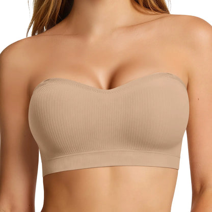 👙Women Non-Slip Bandeau Bra – Seamless Wireless Tube Top, Strapless with Convertible Straps