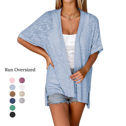 🏖️Women's Lightweight Cardigan – Oversized 2026 Summer Short Sleeve Open Front Beach Cover-Up