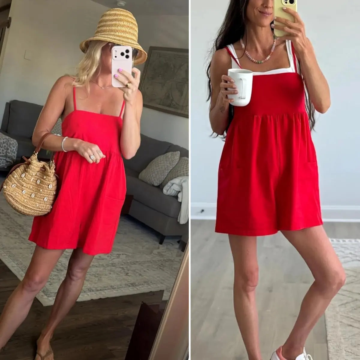 👗 Summer Strappy Romper – 95% Cotton Oversized Square Neck Backless Jumpsuit with Pockets