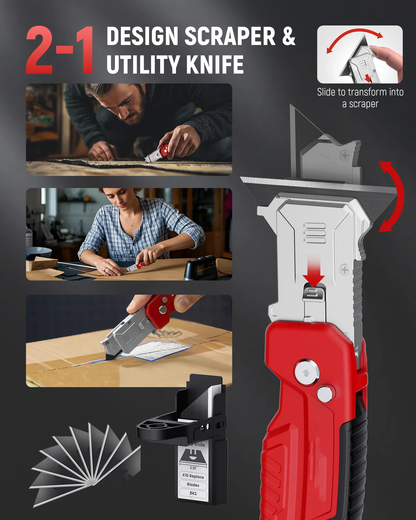 2-in-1 Utility Knife Scraper – Folding Utility Tool with 3 SK2 Blades