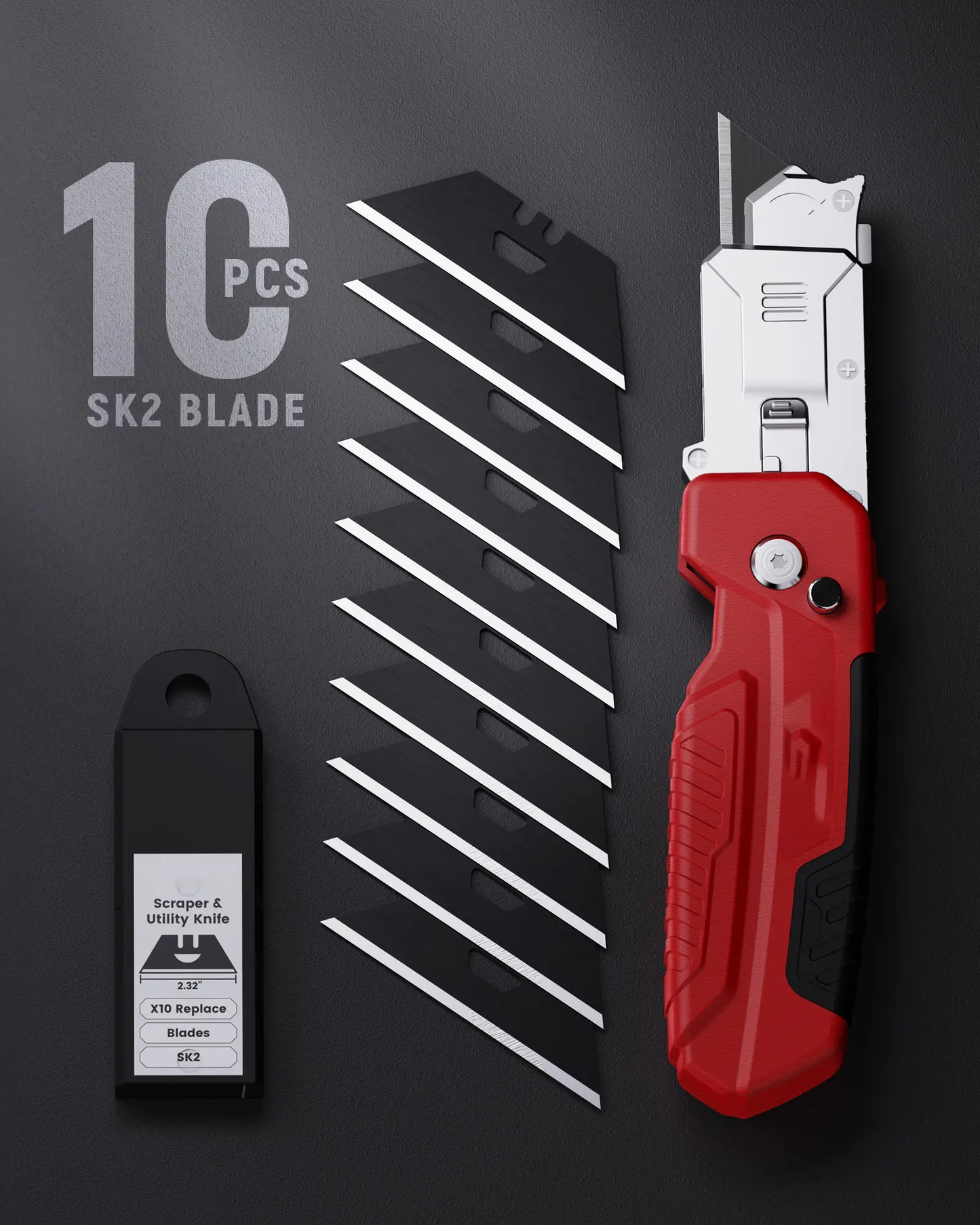 2-in-1 Utility Knife Scraper – Folding Utility Tool with 3 SK2 Blades