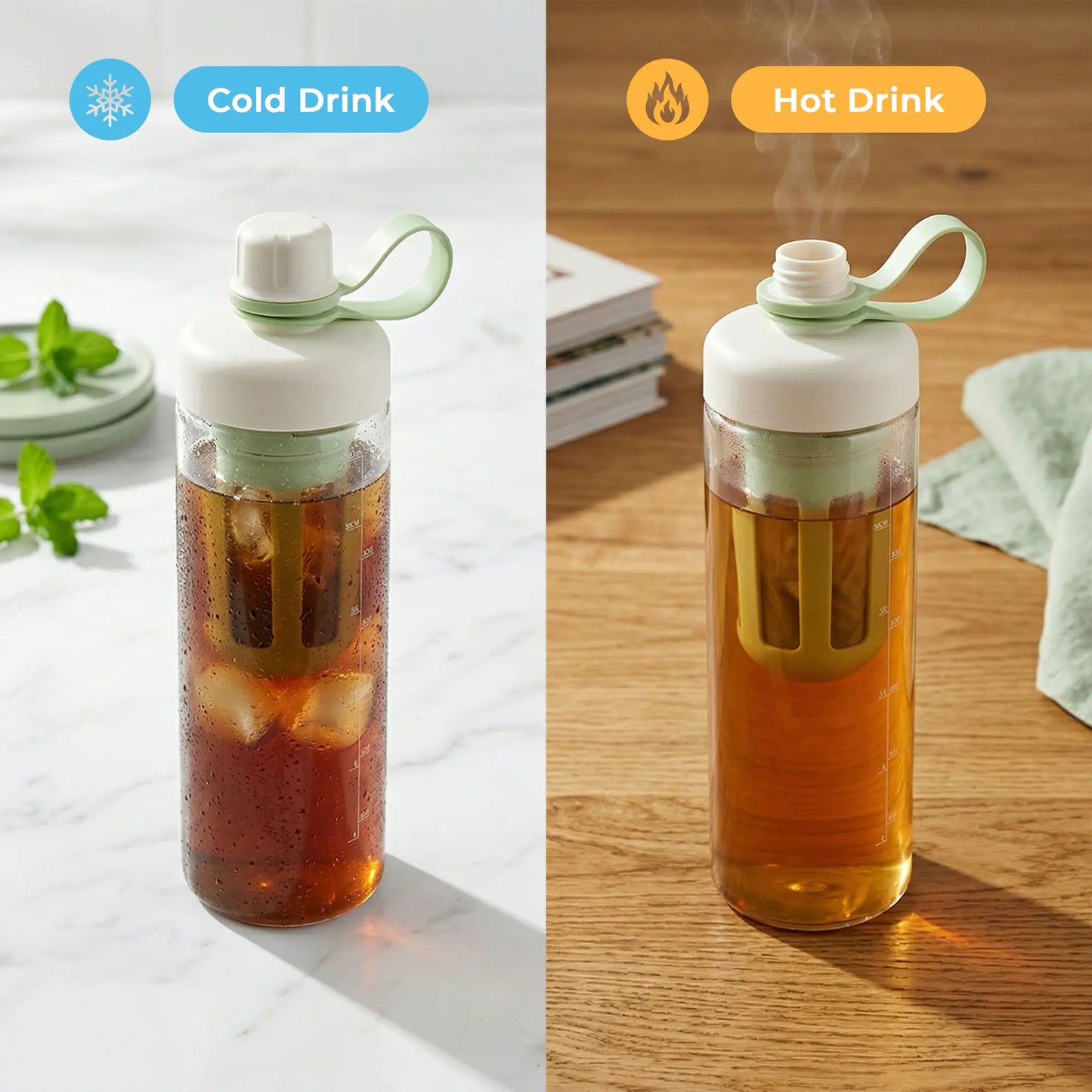 SUSTEAS Reusable Portable Cold Brew Coffee Tumbler – 800ml with Digital Scale & Dual-Function Tea Filter Net