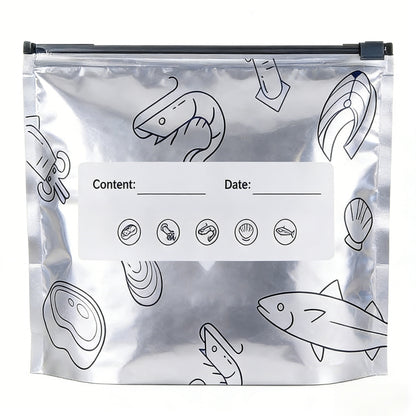 Reusable Aluminum Foil Sealable Storage Bags – Airtight Resealable Zipper Pouches with Stand-Up Bottom & Label
