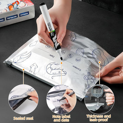 Reusable Aluminum Foil Sealable Storage Bags – Airtight Resealable Zipper Pouches with Stand-Up Bottom & Label