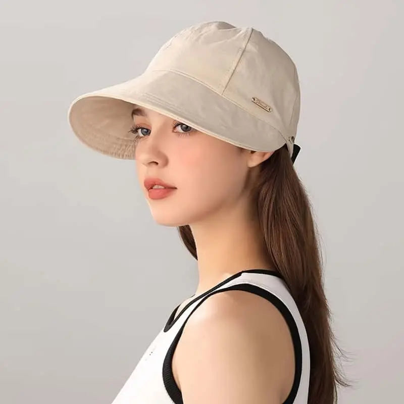 Women's Wide Brim Sun Visor Hat – UPF 50+ Open Top Cap for Ponytails, Golf & Beach