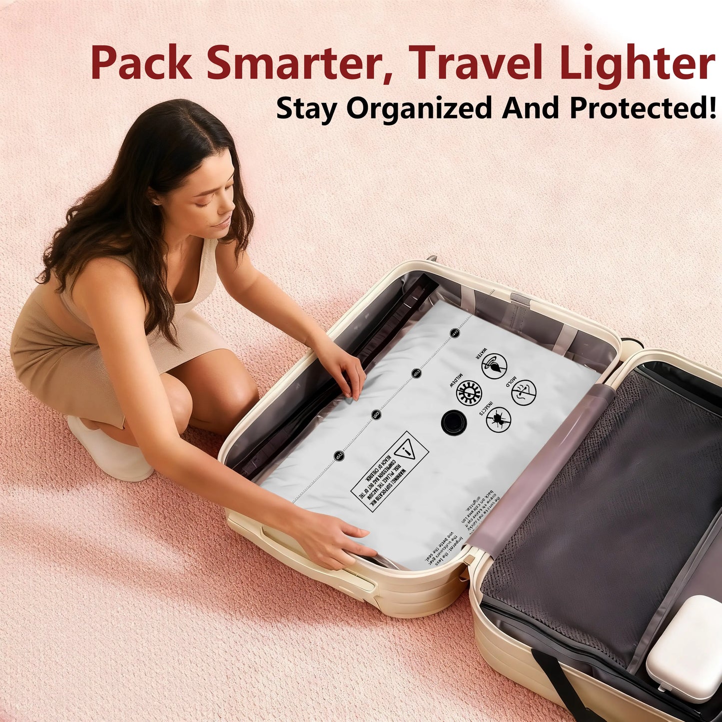 Cordless Travel Vacuum Compression Bag Set – 15-Pack with USB Rechargeable Handheld Pump