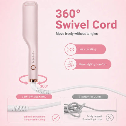 💖 25mm Deep Wave Hair Waver, Adjustable Heat Ceramic Crimper, Dual Voltage Travel Curler, Pink Styling Gift for Women