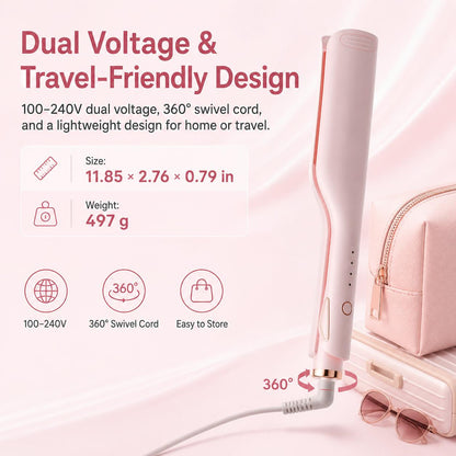 💖 25mm Deep Wave Hair Waver, Adjustable Heat Ceramic Crimper, Dual Voltage Travel Curler, Pink Styling Gift for Women