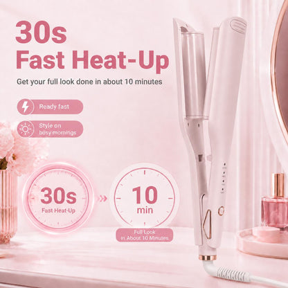 💖 25mm Deep Wave Hair Waver, Adjustable Heat Ceramic Crimper, Dual Voltage Travel Curler, Pink Styling Gift for Women
