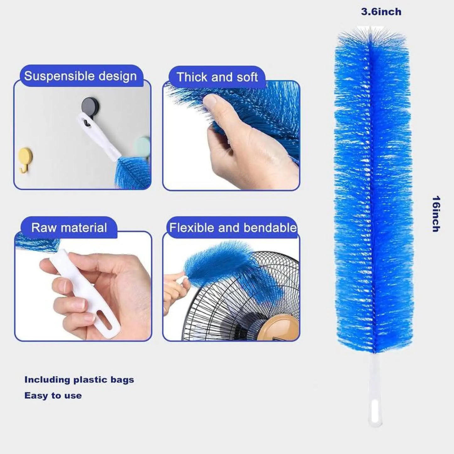 Bendable Fan Cleaner Brush – 3-Pack Reusable Microfiber Dust Remover