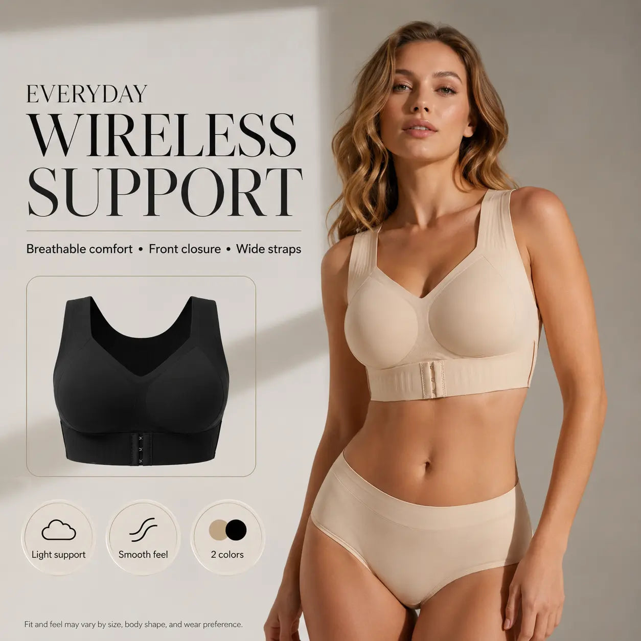 Women's Beige Wireless Bra – Soft Breathable Non-Removable Moulded Cups, Yoga & Daily Training