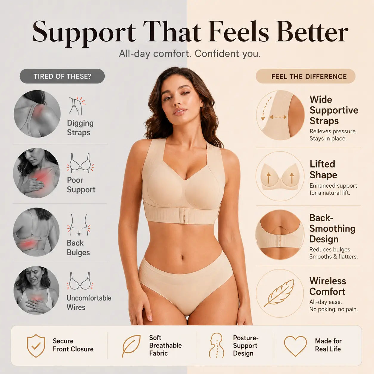 Women's Beige Wireless Bra – Soft Breathable Non-Removable Moulded Cups, Yoga & Daily Training