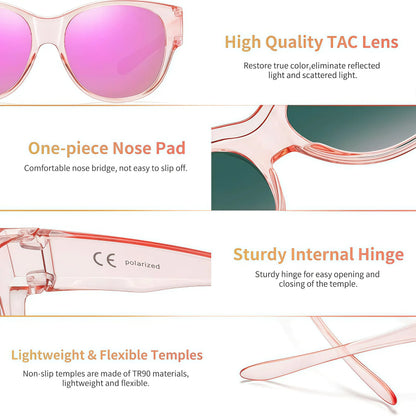 Women's Fit-Over Prescription Sunglasses – Oversized Square Full-Rim Plastic Frames, UV400 Protection