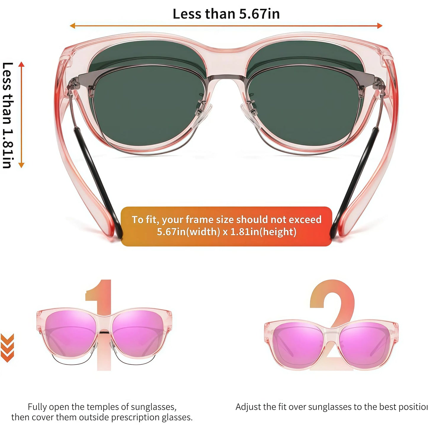 Women's Fit-Over Prescription Sunglasses – Oversized Square Full-Rim Plastic Frames, UV400 Protection