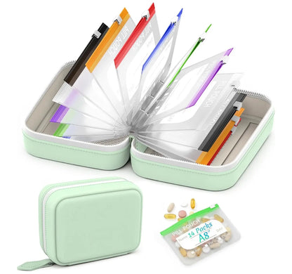 A8 Waterproof Pill Pouch Set – Large Weekly Pill Organizer with 14 Color-Coded Medicine Pouches