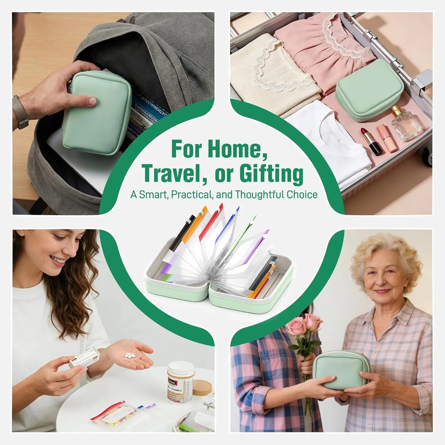 A8 Waterproof Pill Pouch Set – Large Weekly Pill Organizer with 14 Color-Coded Medicine Pouches