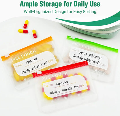 A8 Waterproof Pill Pouch Set – Large Weekly Pill Organizer with 14 Color-Coded Medicine Pouches