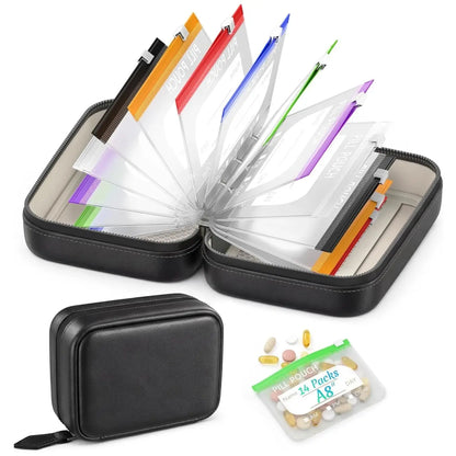 A8 Waterproof Pill Pouch Set – Large Weekly Pill Organizer with 14 Color-Coded Medicine Pouches