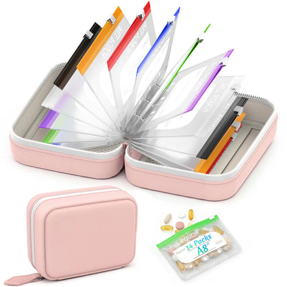 A8 Waterproof Pill Pouch Set – Large Weekly Pill Organizer with 14 Color-Coded Medicine Pouches