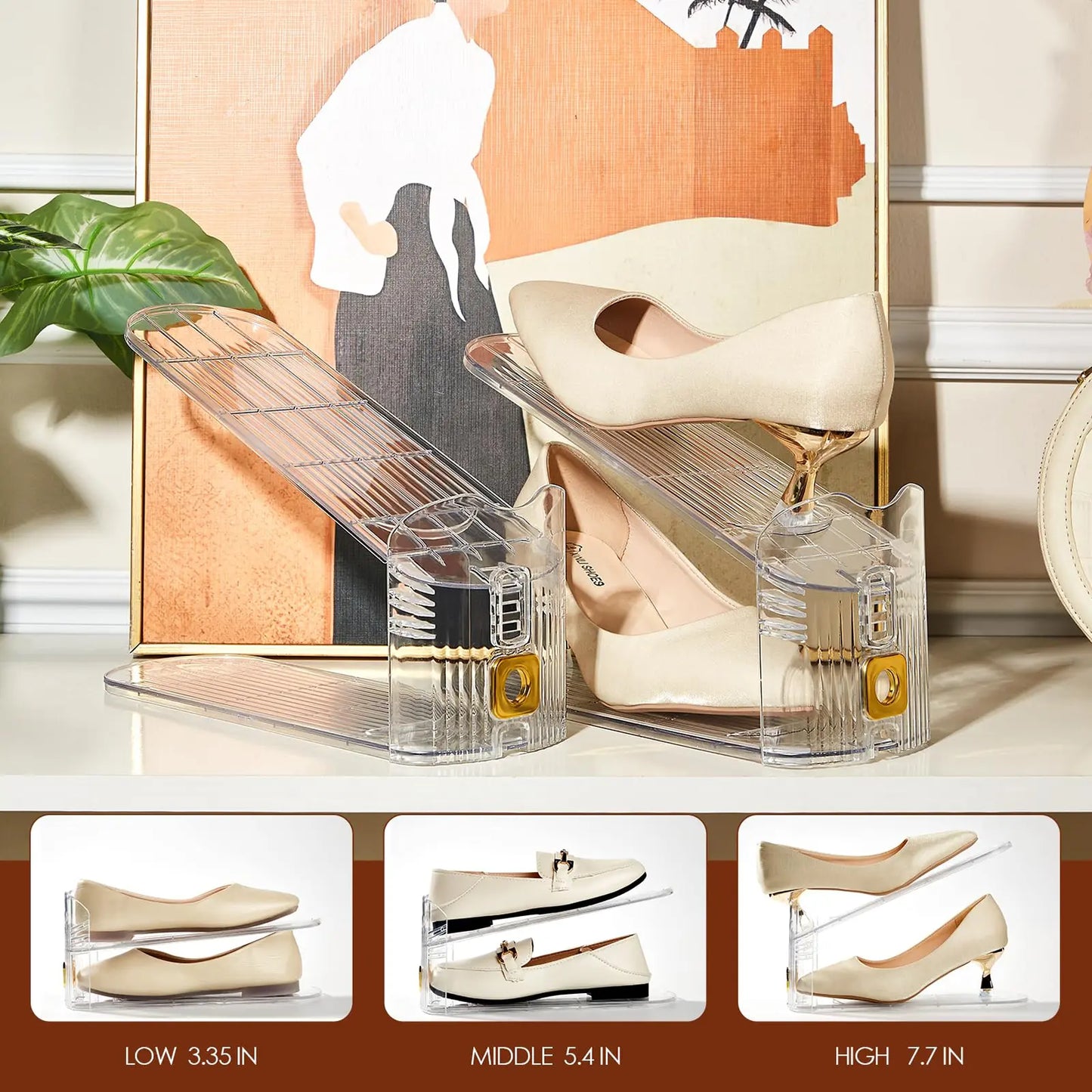 Adjustable Shoe Rack – 2 Pack Clear Shoe Slots Organizers, Space Saver for Closet