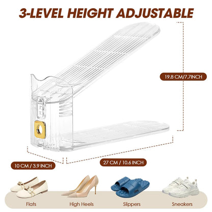 Adjustable Shoe Rack – 2 Pack Clear Shoe Slots Organizers, Space Saver for Closet