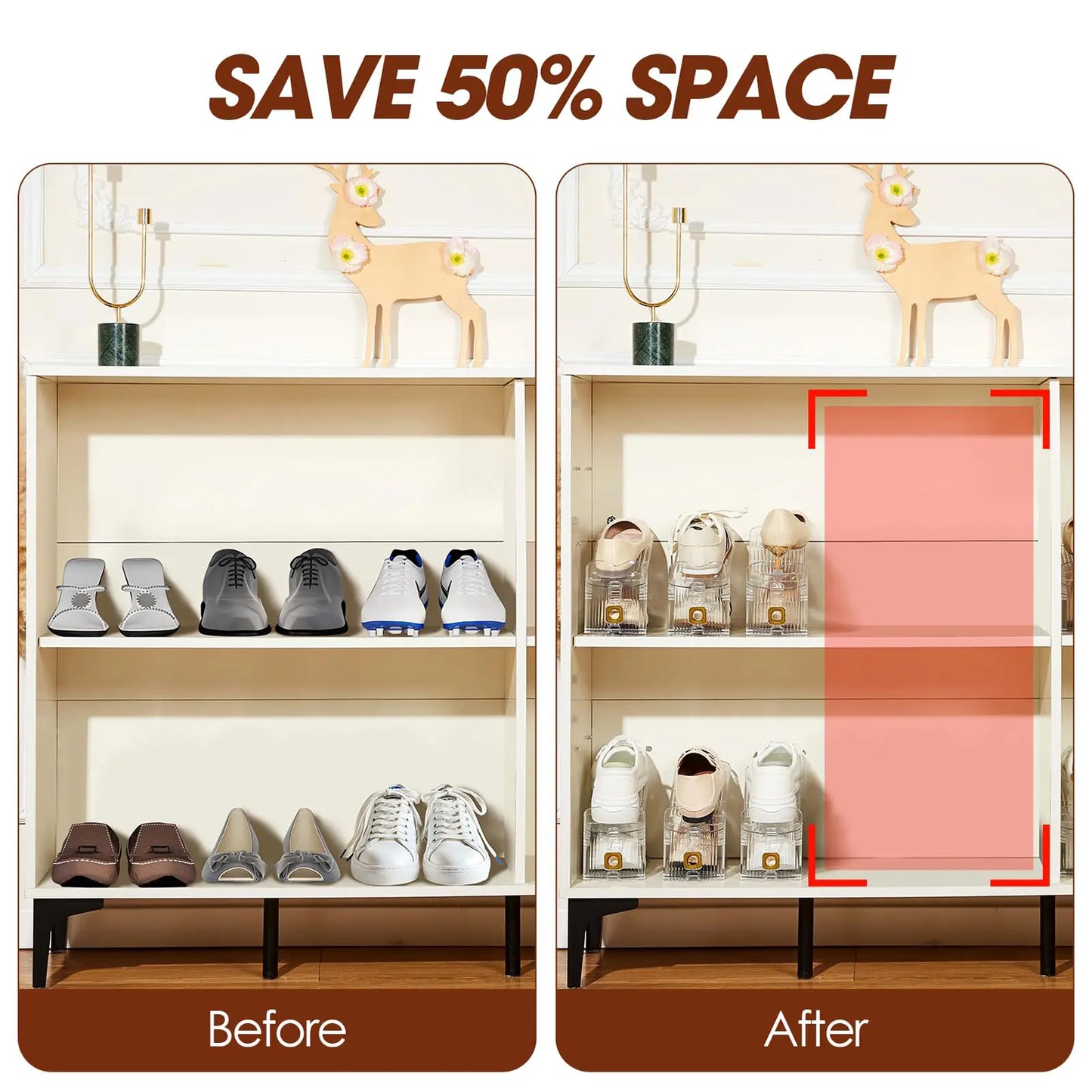 Adjustable Shoe Rack – 2 Pack Clear Shoe Slots Organizers, Space Saver for Closet