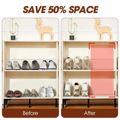 Adjustable Shoe Rack – 2 Pack Clear Shoe Slots Organizers, Space Saver for Closet