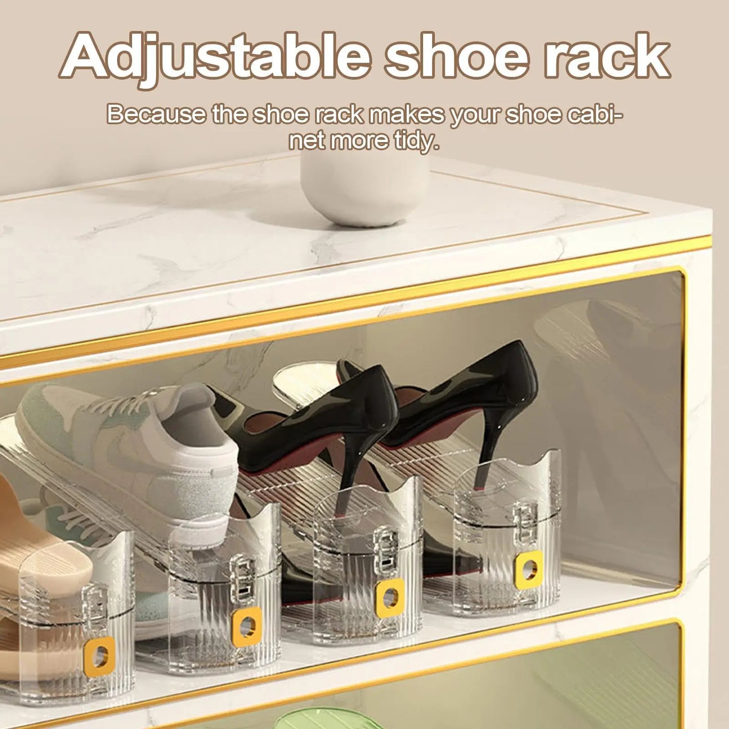Adjustable Shoe Rack – 2 Pack Clear Shoe Slots Organizers, Space Saver for Closet