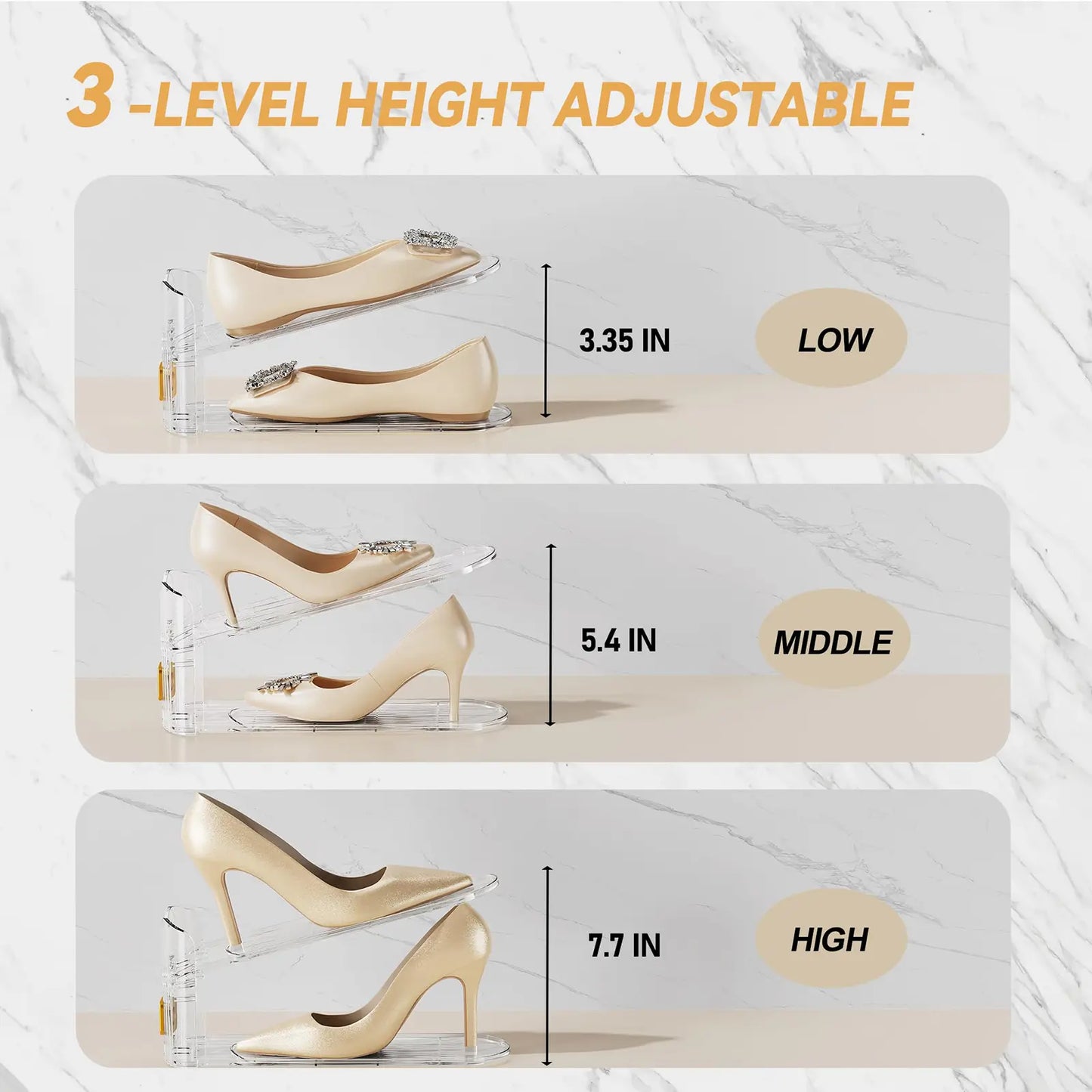 Adjustable Shoe Rack – 2 Pack Clear Shoe Slots Organizers, Space Saver for Closet