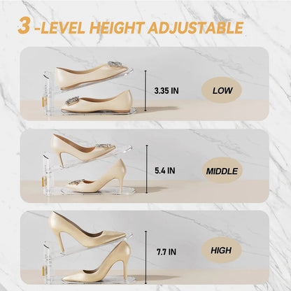 Adjustable Shoe Rack – 2 Pack Clear Shoe Slots Organizers, Space Saver for Closet