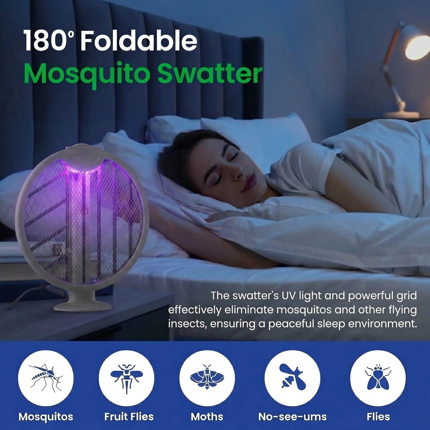 Folding Electric Mosquito Bat – 2-in-1 Portable Bug Zapper Racket & Mosquito Trap