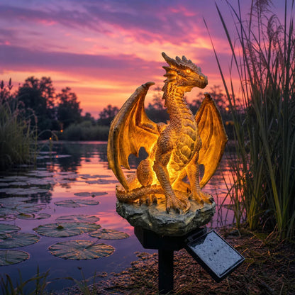 Golden Solar Dragon Statue Light for Garden Outdoor Decor