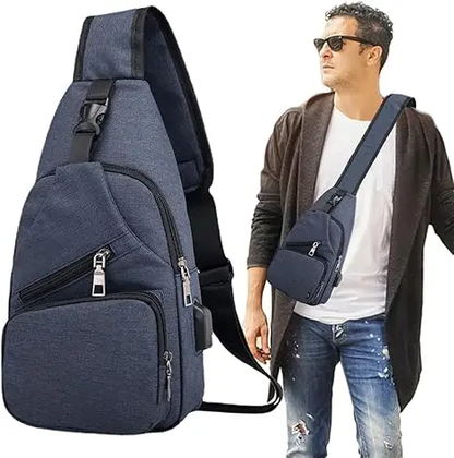 Men's Waterproof Oxford Sling Chest Bag – USB Port & Headphone Jack, Adjustable Straps