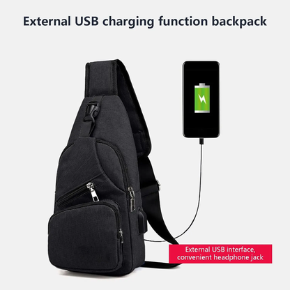 Men's Waterproof Oxford Sling Chest Bag – USB Port & Headphone Jack, Adjustable Straps
